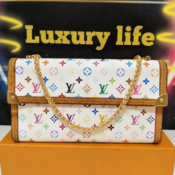 Authentic Louis Vuitton white multicolor Trifold converted to crossbody - Picture 1 of 14